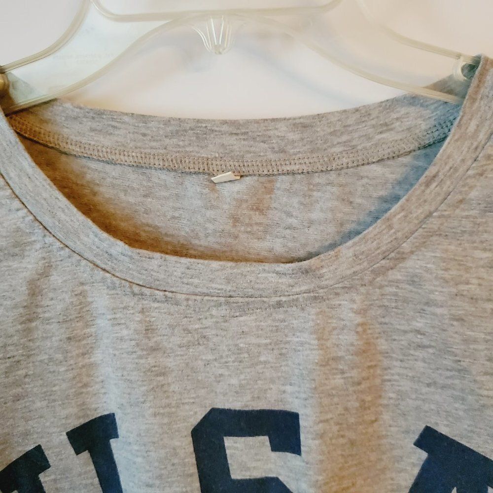USA Gray Crop Tee Crew Neck With American Flag On The Sleeve - L - Picture 7 of 8